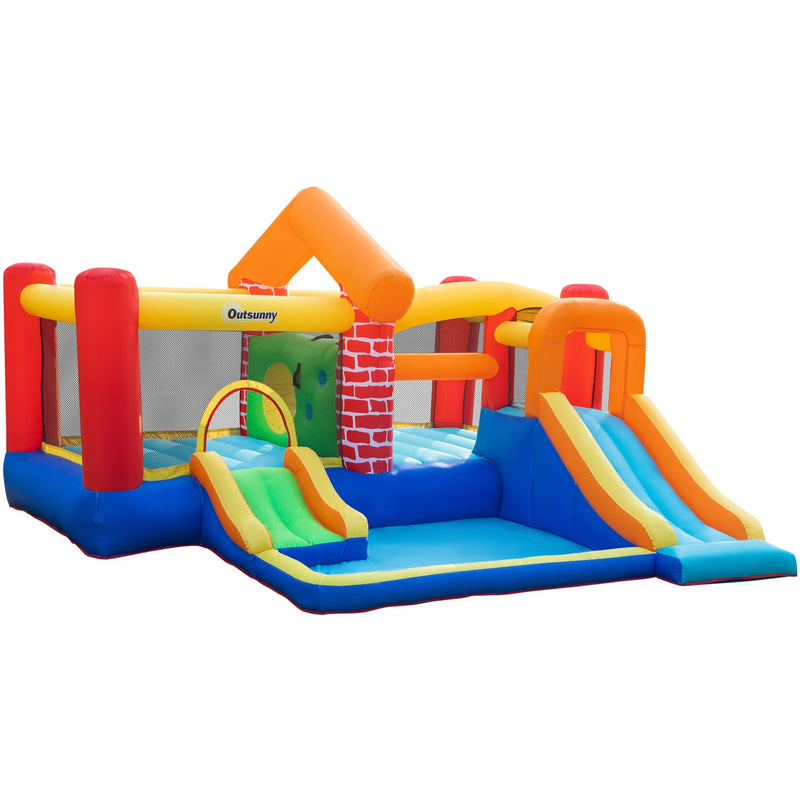 Kids Bounce Castle with Double Slides & Trampoline, Age 3-8