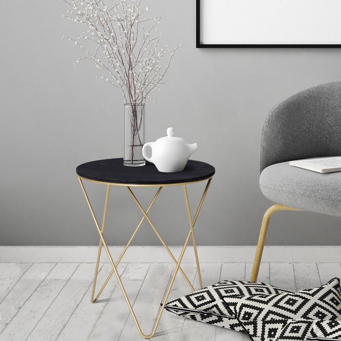 Black Round Coffee Table with Gold Hairpin Legs