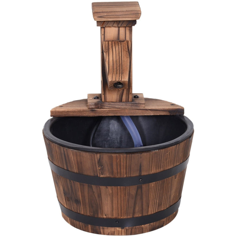 Wood Barrel Electric Water Fountain, Patio Feature Outsunny
