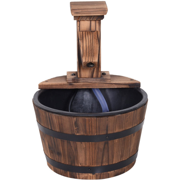Wood Barrel Electric Water Fountain, Patio Feature