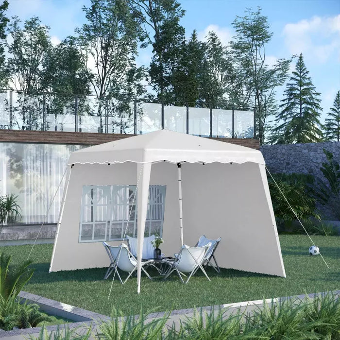 White Garden Gazebo With 2 Sides and Slanted Sides