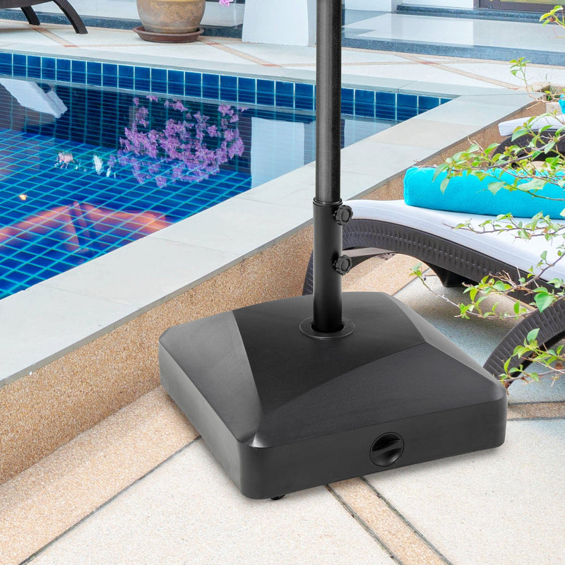 Outsunny Garden Parasol Base Holder, 43kg Water or 60kg Sand Filled, Outdoor Market Umbrella Stand Weight with Wheels and Brakes, Black Outsunny