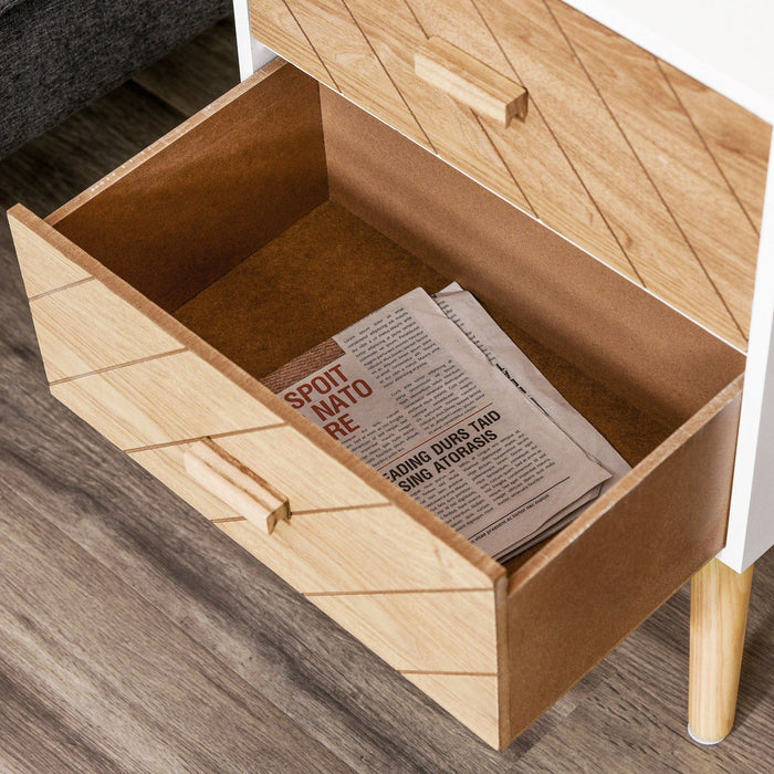 Nordic 2-Drawer Wooden Bedside Table, Scandinavian Design