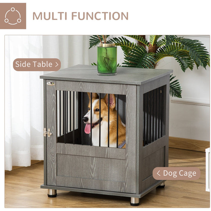 Wooden End Table Dog Crate with Magnetic Door, Grey