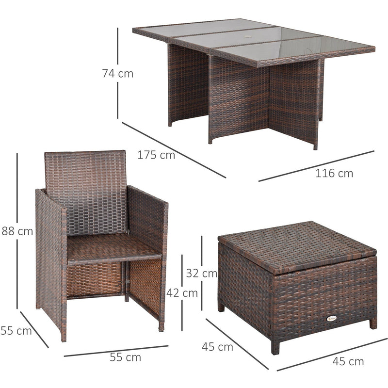 10 Seater Rattan Cube Dining Set with Table, Chairs, Stools