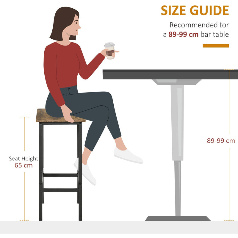 Set of 2 Industrial Breakfast Bar Stools, Rustic Brown