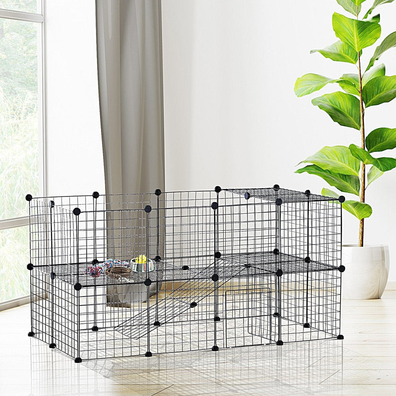 Metal Wire Guinea Pig & Rabbit Playpen, 36 Panels, Black