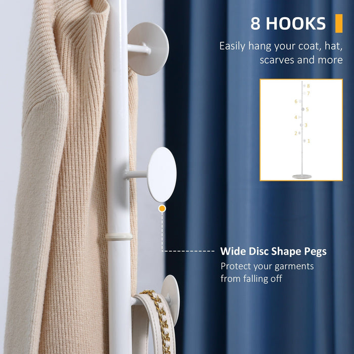 Free Standing Coat Rack, 8 Round Disc Hooks, Marble Base