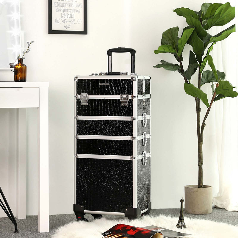 Makeup Trolley Case on Wheels, Black Songmics