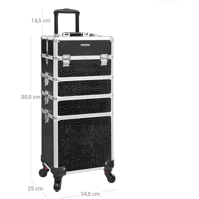 Makeup Trolley Case on Wheels, Black Songmics