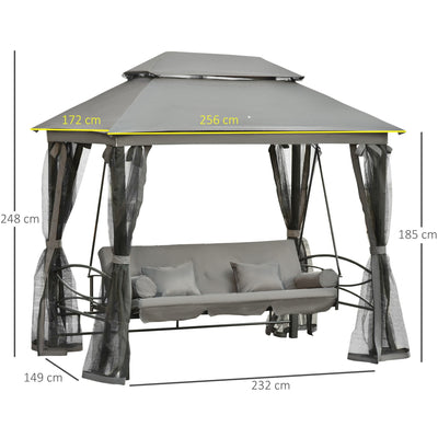 3 Seater Garden Swing Seat With Canopy, Grey Outsunny