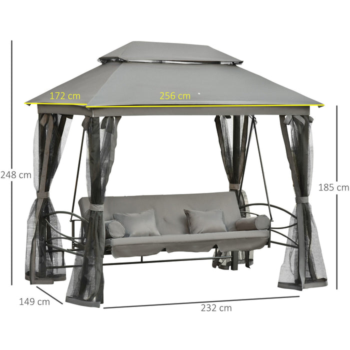 3 Seater Garden Swing Seat With Canopy, Grey