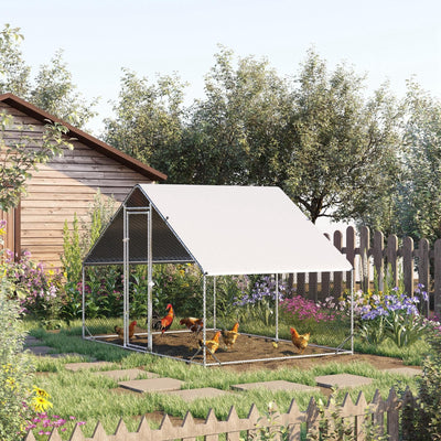 Galvanised Chicken Coop w/ Run, Playpen, Water-Resist Cover Pawhut