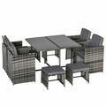 Rattan Cube Dining Set, Mixed Grey, Seats 8 Outsunny