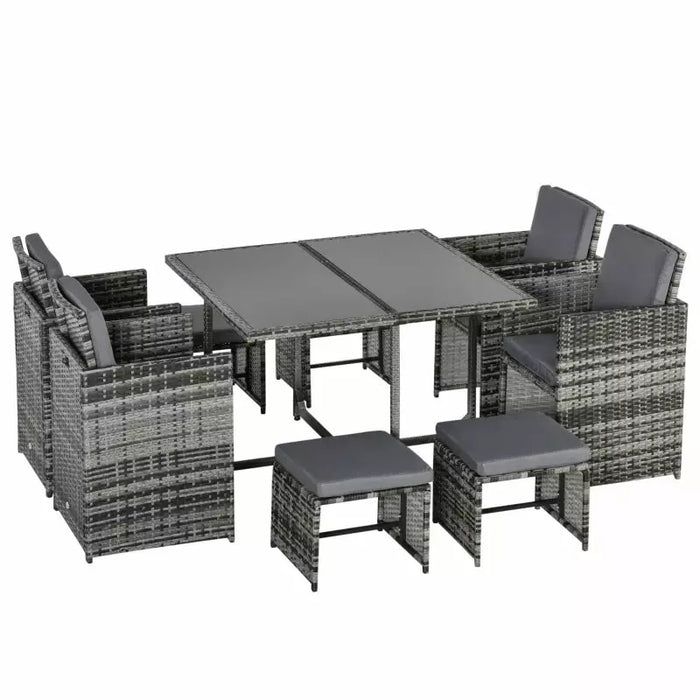 Rattan Cube Dining Set, Mixed Grey, Seats 8