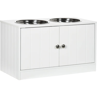 Raised Dog Bowls with Stand, 2 Bowls - White, 60x30x35.5cm Pawhut