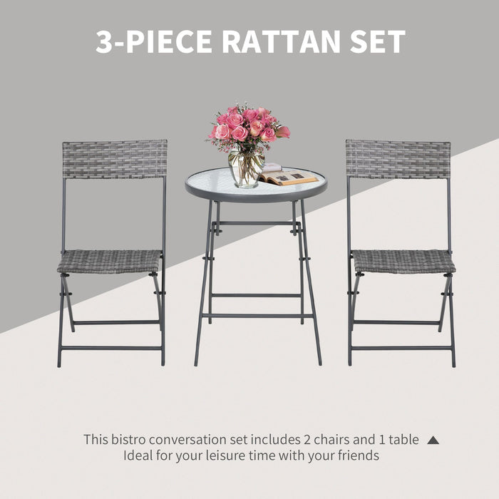 Foldable Rattan Bistro Set for Balcony - Grey