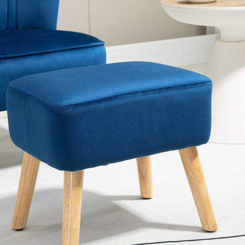 Contemorary Blue Velvet Accent Chair With Footstool