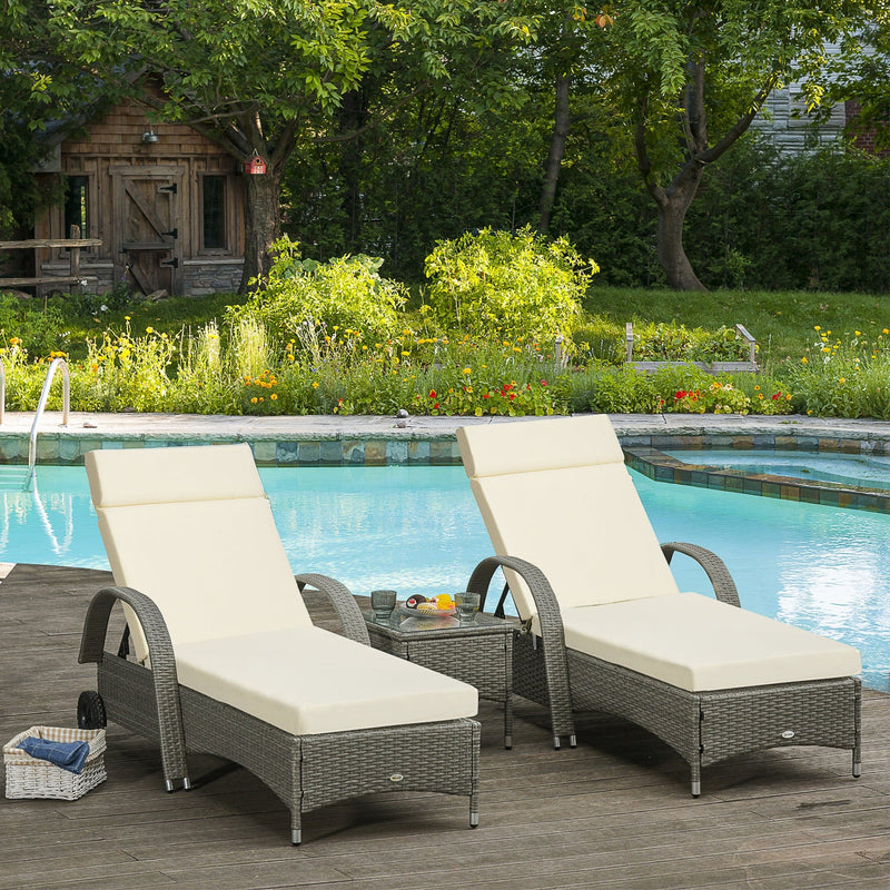 Sun Lounger Cushions with Ties 196x55cm White Outsunny