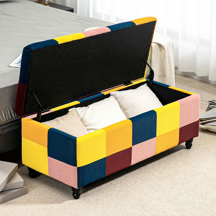 Multicoloured Velvet Ottoman, 114x47x47cm