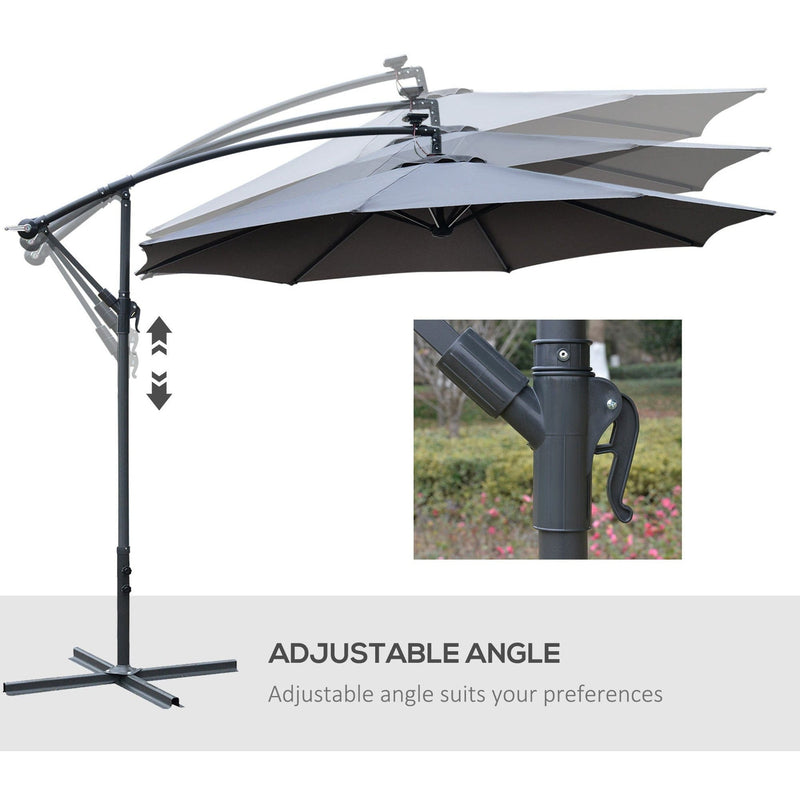 3m Banana Cantilever Patio Umbrella With Lights, Cross Base