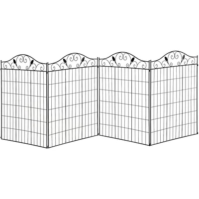 Metal Garden Fence With Adjustable Panels to Protect Flower Beds and Keep Pets Out Black Outsunny