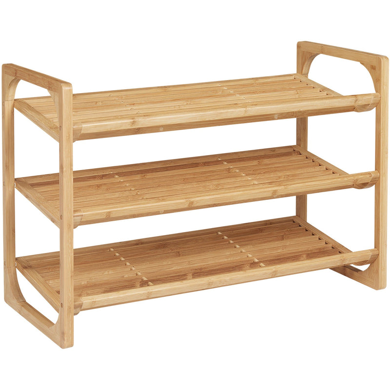 Bamboo 3-Tier Shoe Rack: Slatted, Holds 9 Pairs
