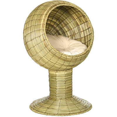 Mat Grass Raised Cat House With Cushion Pawhut
