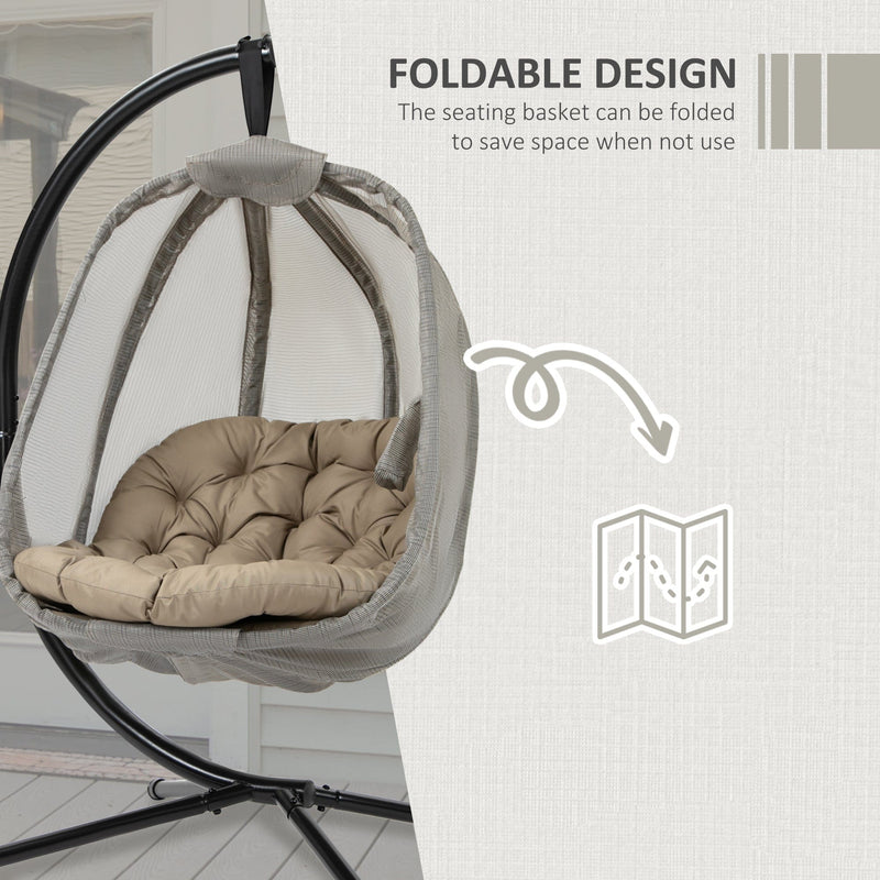 Hanging Egg Chair With Stand, Cushions, Indoor/Outdoor, Khaki