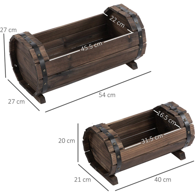 2pc Wooden Barrel Planter Outsunny