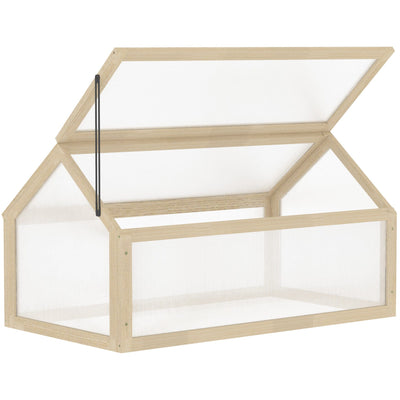 Small Wooden Cold Frame Greenhouse, Polycarbonate Panels Outsunny