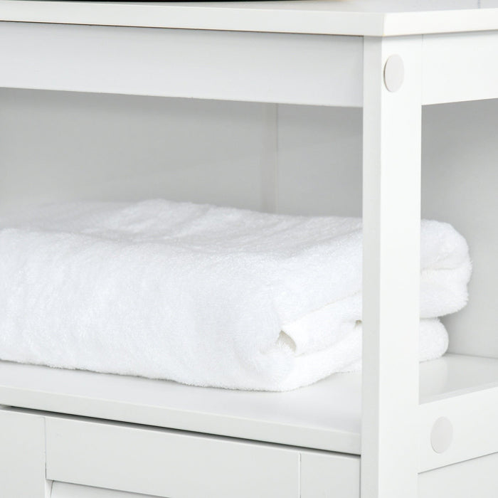 White Bathroom Storage Cabinet - 60W x 30D x 81.6Hcm