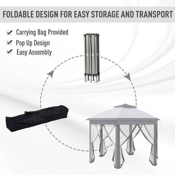 Hexagonal Pop Up Gazebo With Mesh Sides, 4x4m