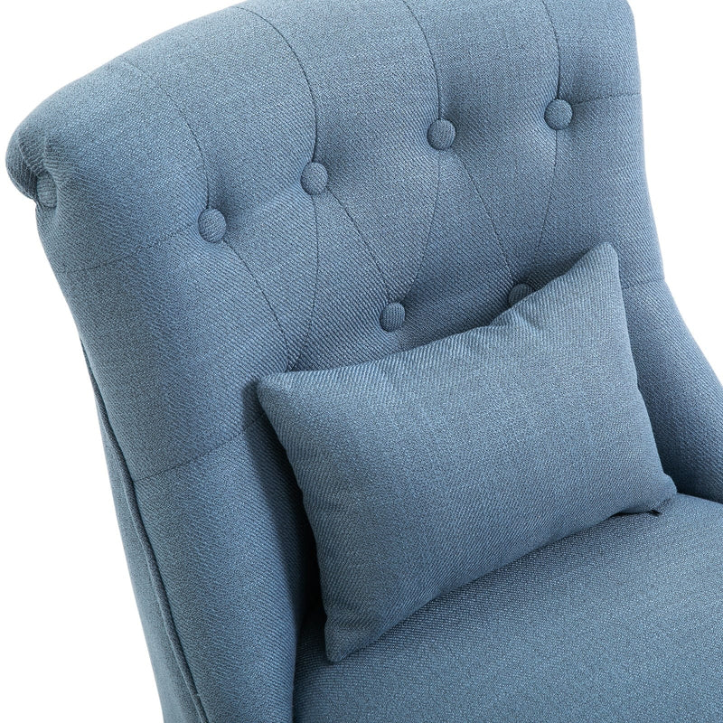 Blue Fabric Accent Chair with Solid Wooden Legs
