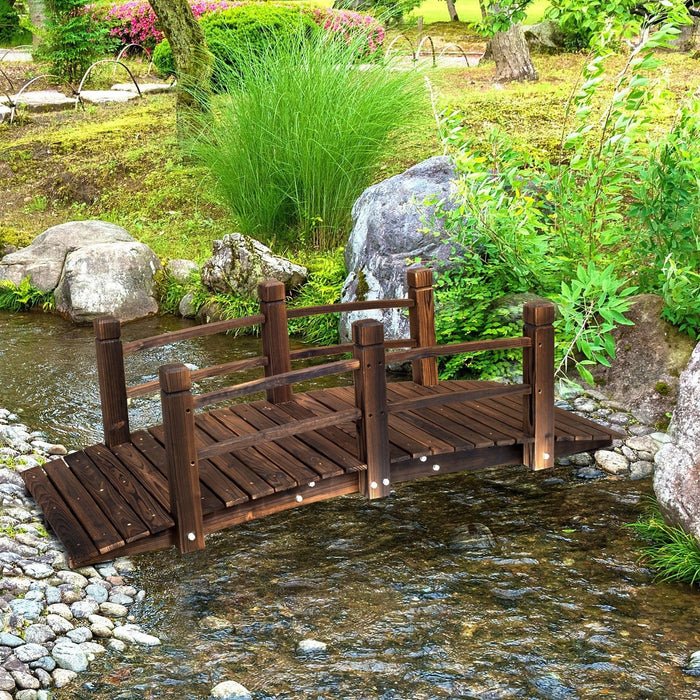 Wooden Garden Bridge, Stained Finish, Outdoor Pond Walkway