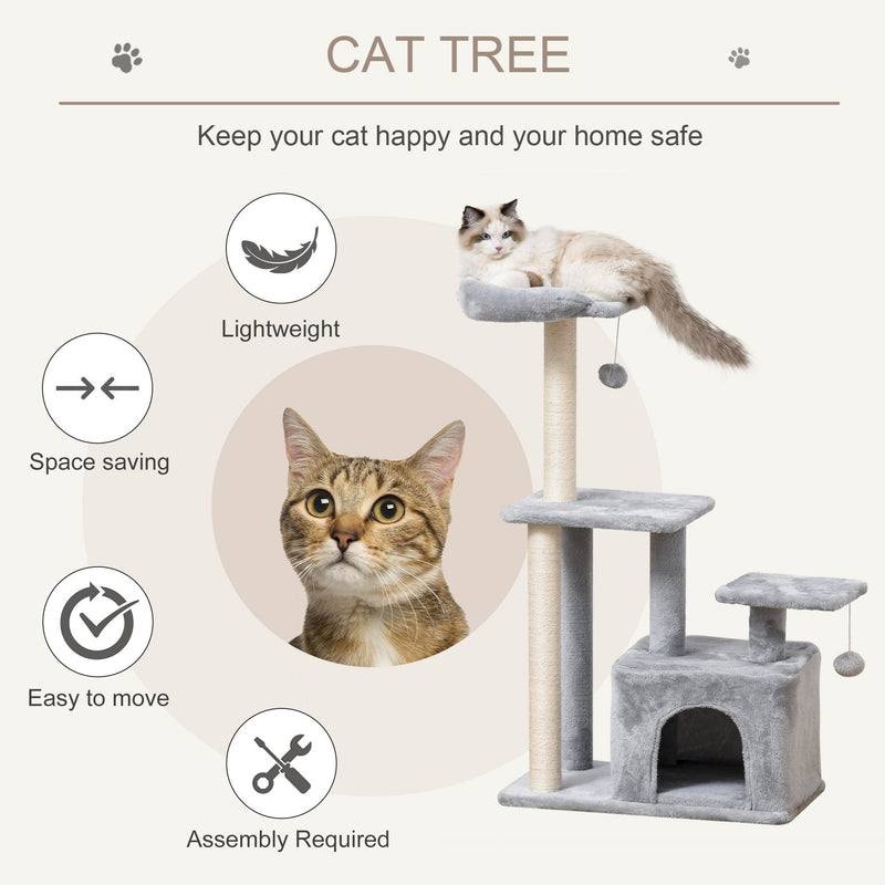 114cm Grey Cat Tree, Climbing Centre, Sisal Post, Condo