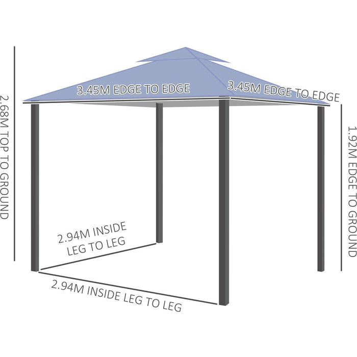 Metal Frame Gazebo, UV & Water Resistant Roof, 3.5x3.5m