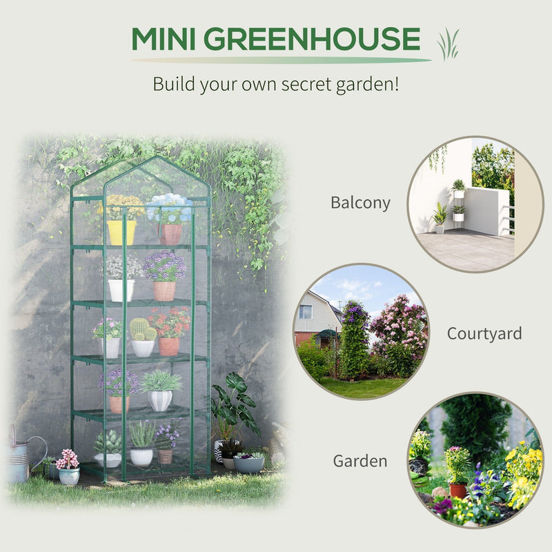 Metal Frame Mini Greenhouse, 5-Tier, PVC Cover, Clear