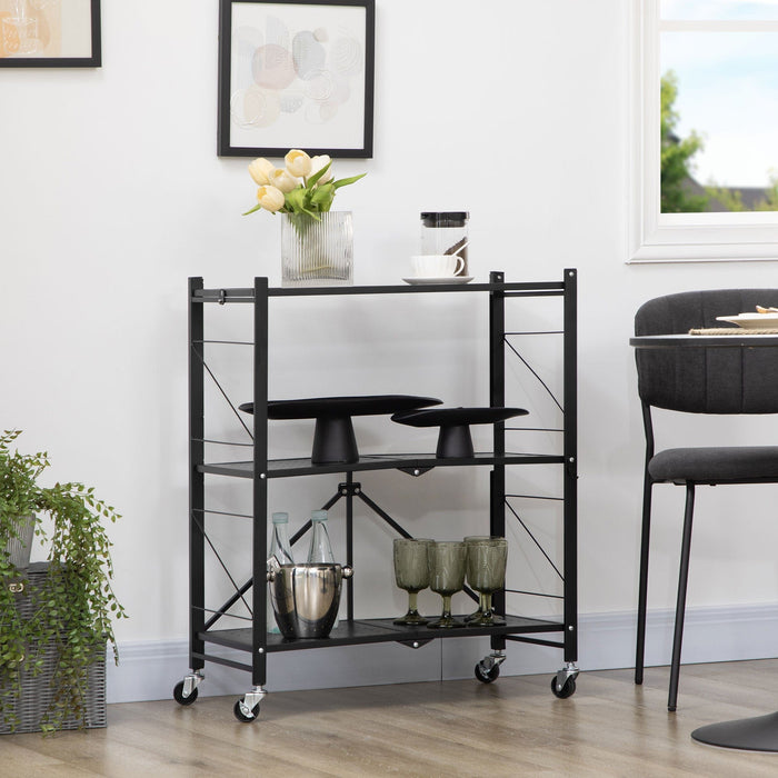 Black 3-Tier Storage Trolley, 68x34.5x85.5 cm