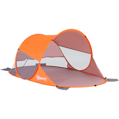 Pop Up Beach Tent for Instant Sun Shade and Easy Setup for 1–2 People Orange Outsunny