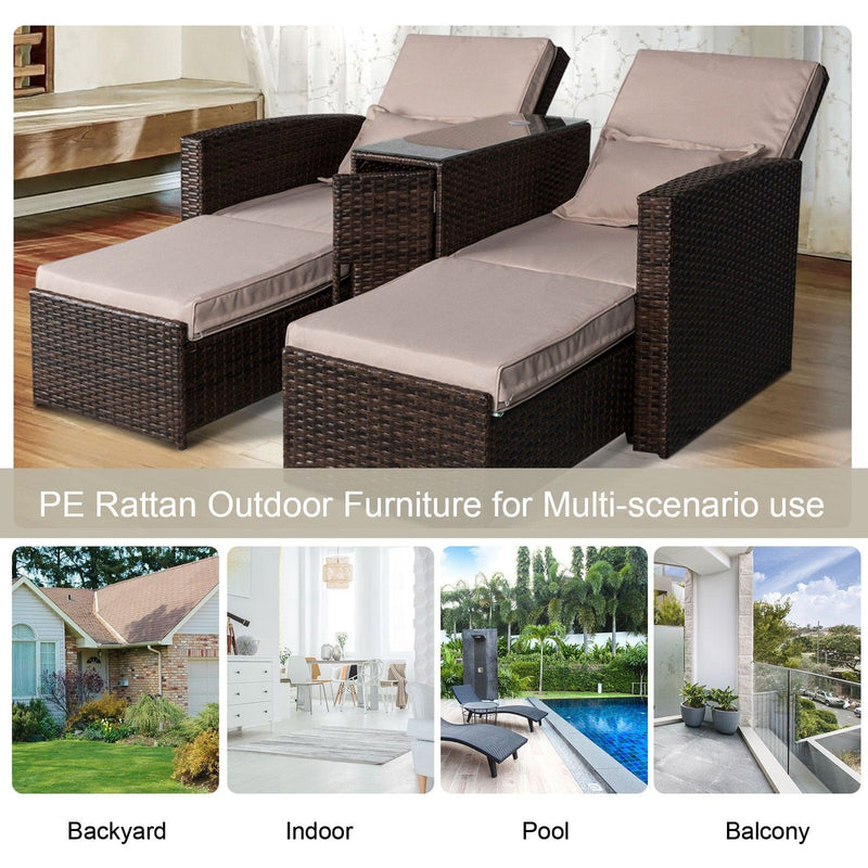Rattan Lounger Set, Reclining Armchairs With Footstools