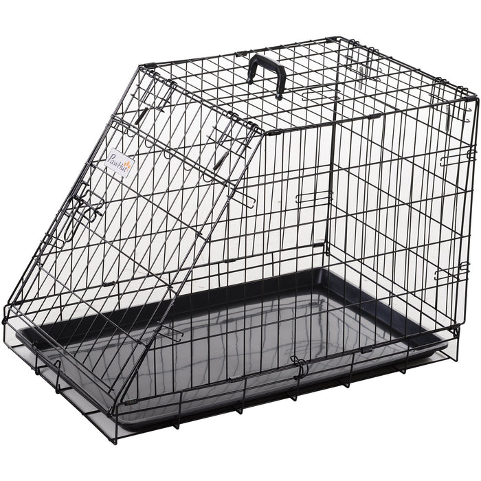 PawHut Foldable Metal Dog Transport Crate - 77x47x55cm