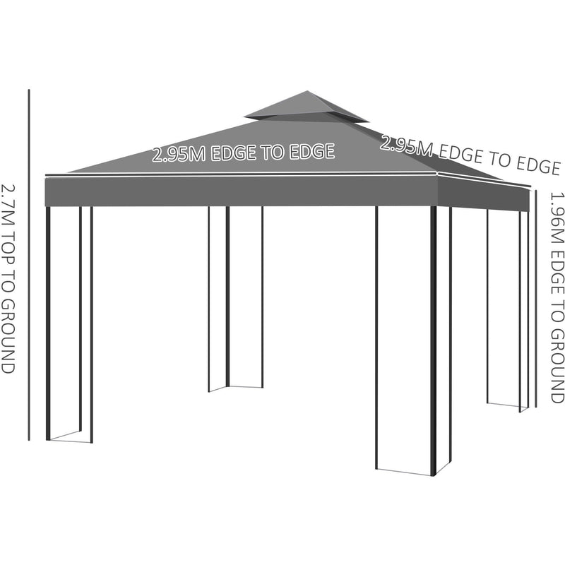 Steel Framed Gazebo with Vented Roof, 3x3m