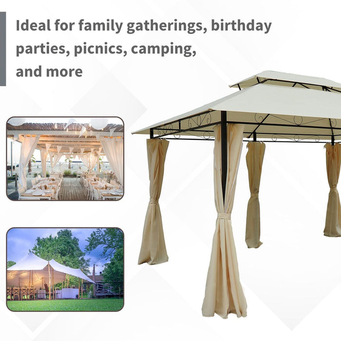 Metal Frame Gazebo, 4x3, Cream Canopy & Curtains