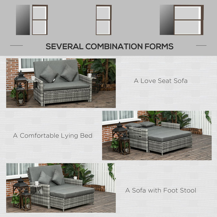 Grey 2 Seater Outdoor Rattan Daybed/Sofa