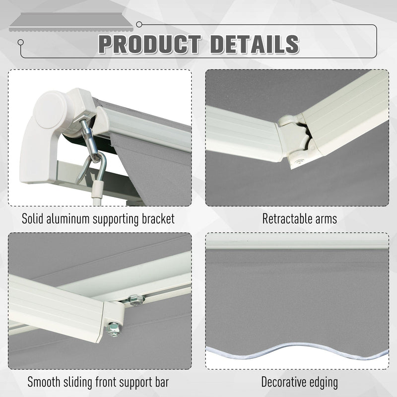 Awning For Patio - Manual Hand Crank 3 x 2m Aluminium Frame