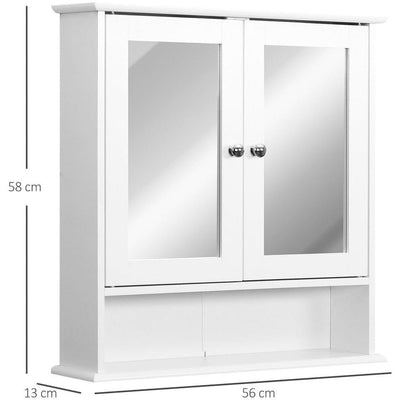Bathroom Cabinet With Mirror, 56L x 13W x 58Hcm, White Kleankin