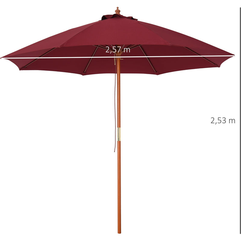 2.5m Wooden Garden Parasol - Top Vent