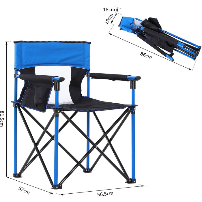 Blue Folding Camping Chair with Pockets