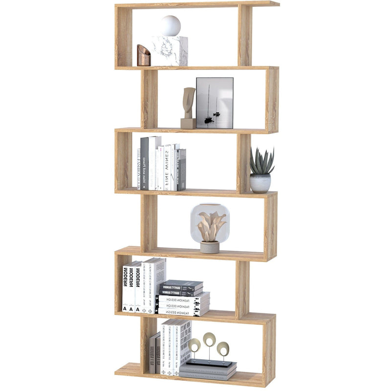 Wooden S Shape Storage Display, 6 Shelves, Room Divider